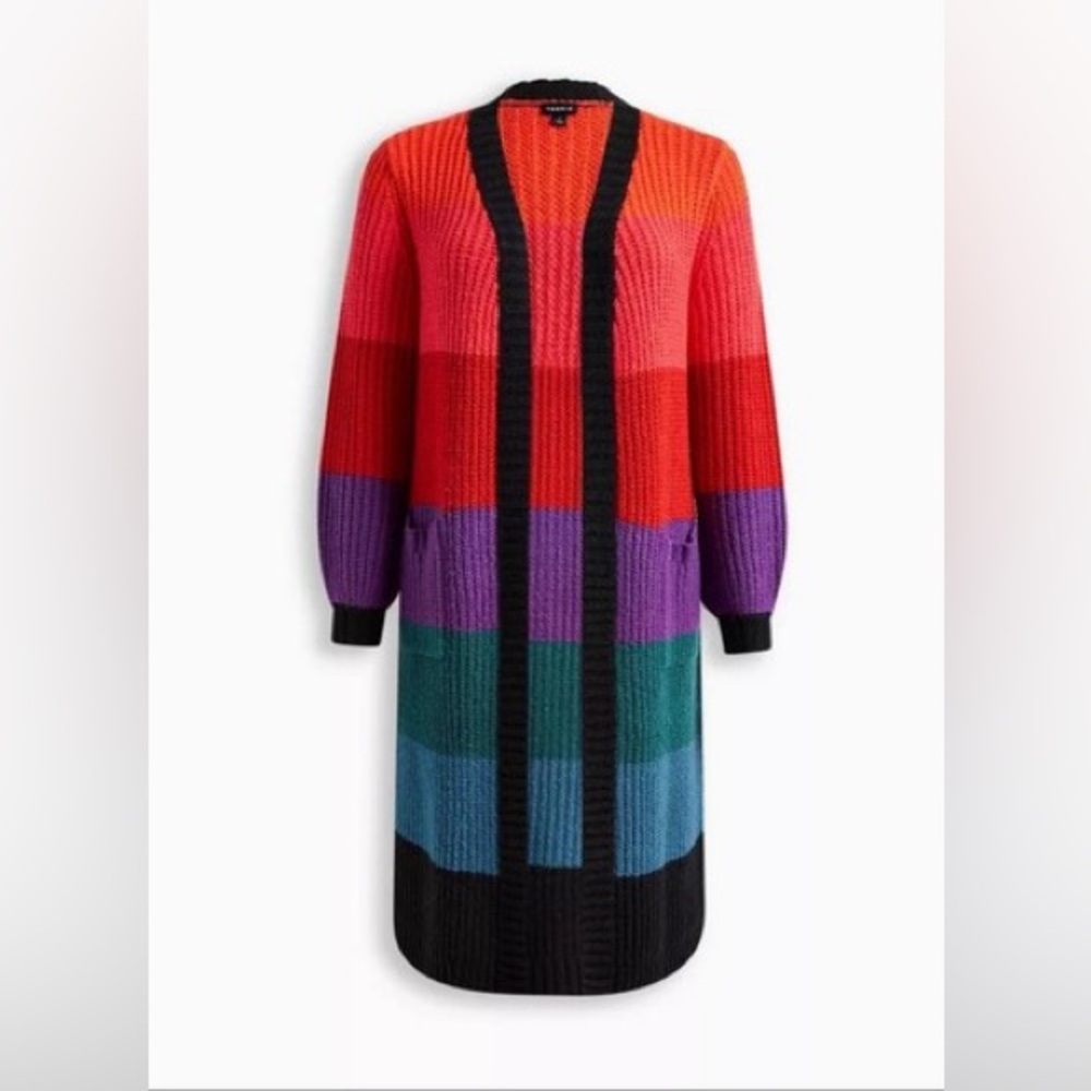 TORRID Duster Ballon Sleeve Color-block Long Cardigan‎ Size 1 - Picture 3 of 10
